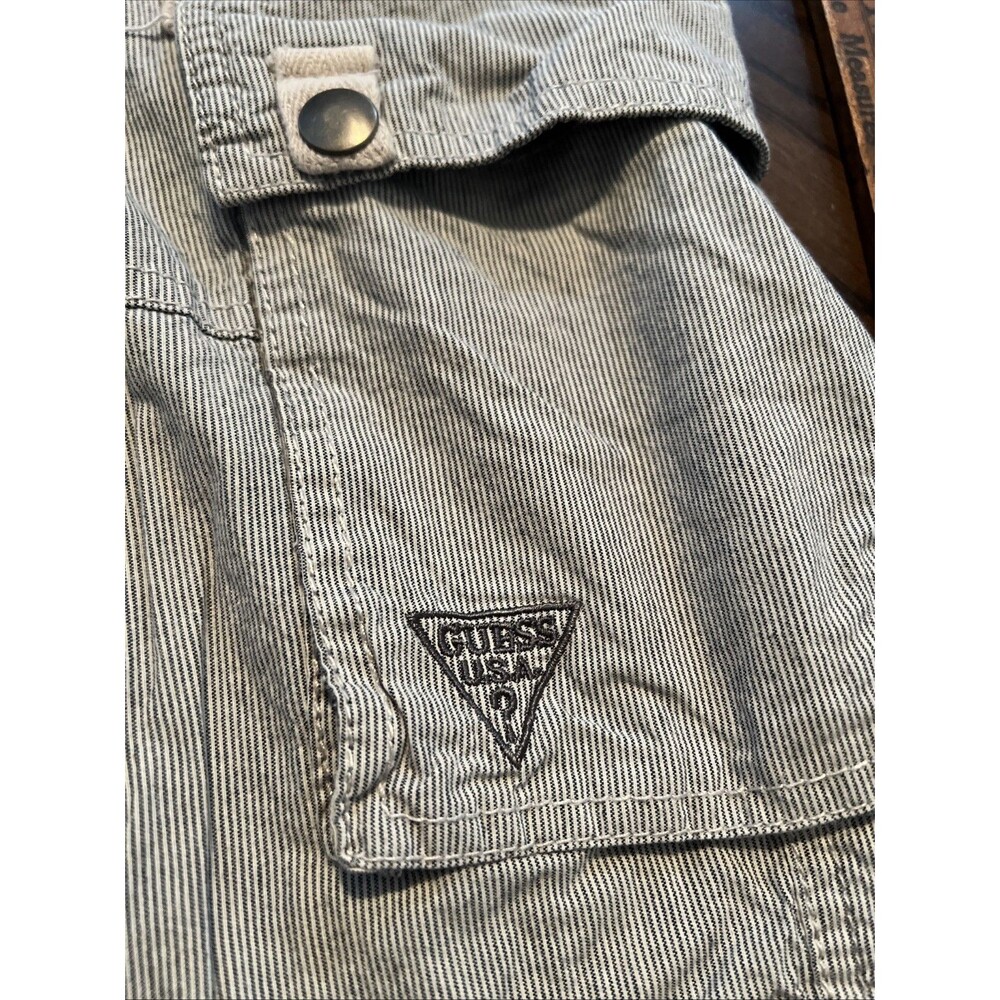 Guess VINTAGE Cargo Shorts Mens Size 32 White Blue Stripe Utility Grunge Y2K